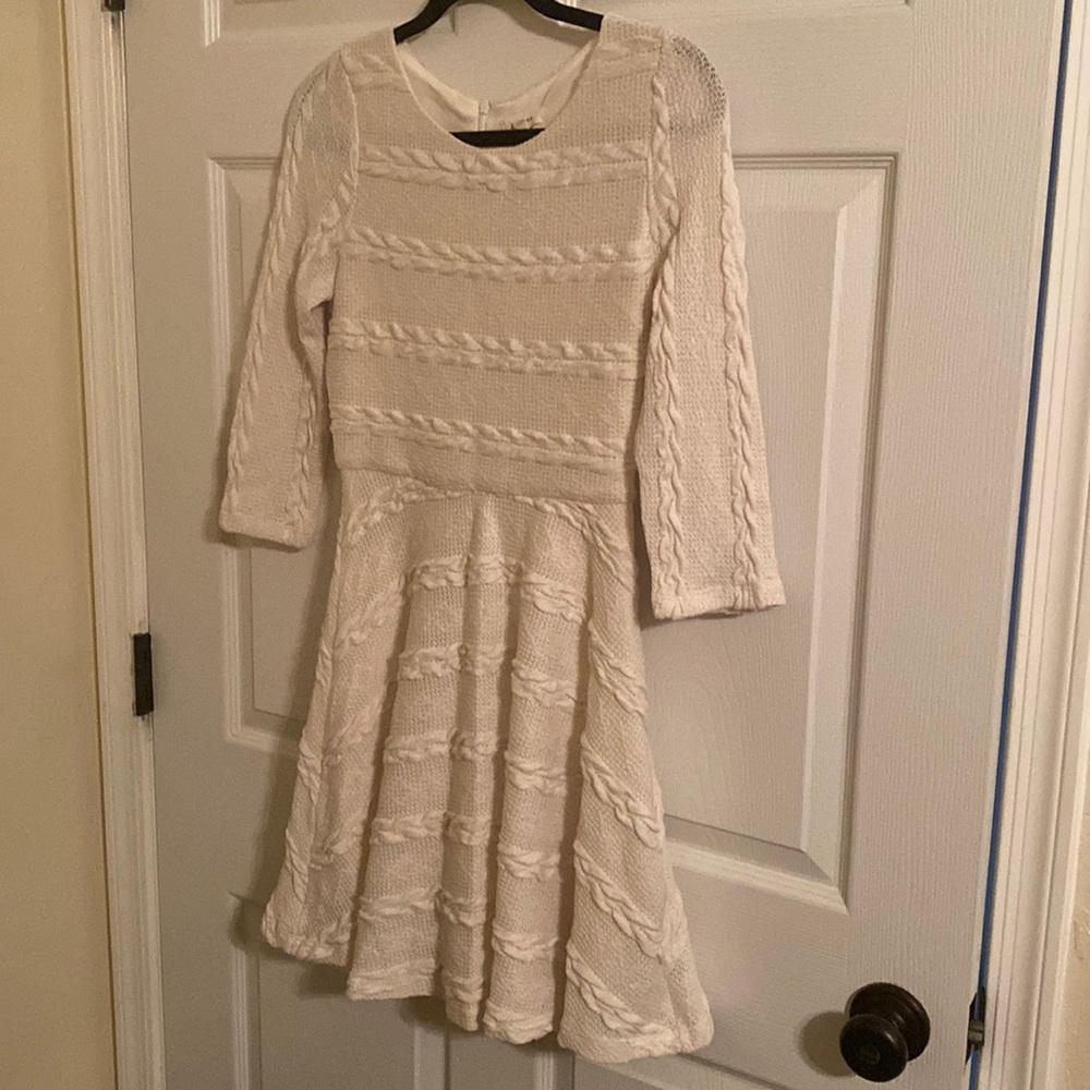 Just Me white braided detail medium dress with lining, fitted, slight stretch